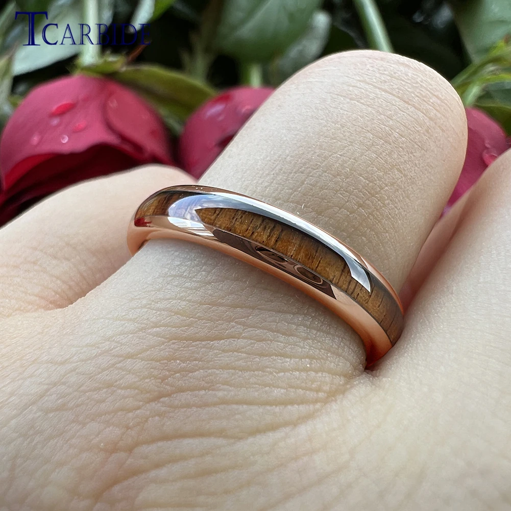 TCarbide 4MM Mens Womens Engagement Wedding Band Tungsten Wood Inlay Ring Superior Gift Jewelry Comfort Fit