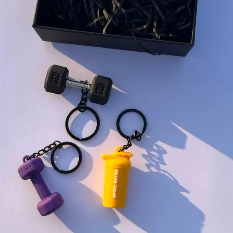 Gift Box Set Barbell Keychain DlY Silicone Dumbbell Keychain Gifts for Gym Lovers Fitness Trainer Gift Backpack Car Key Pendant
