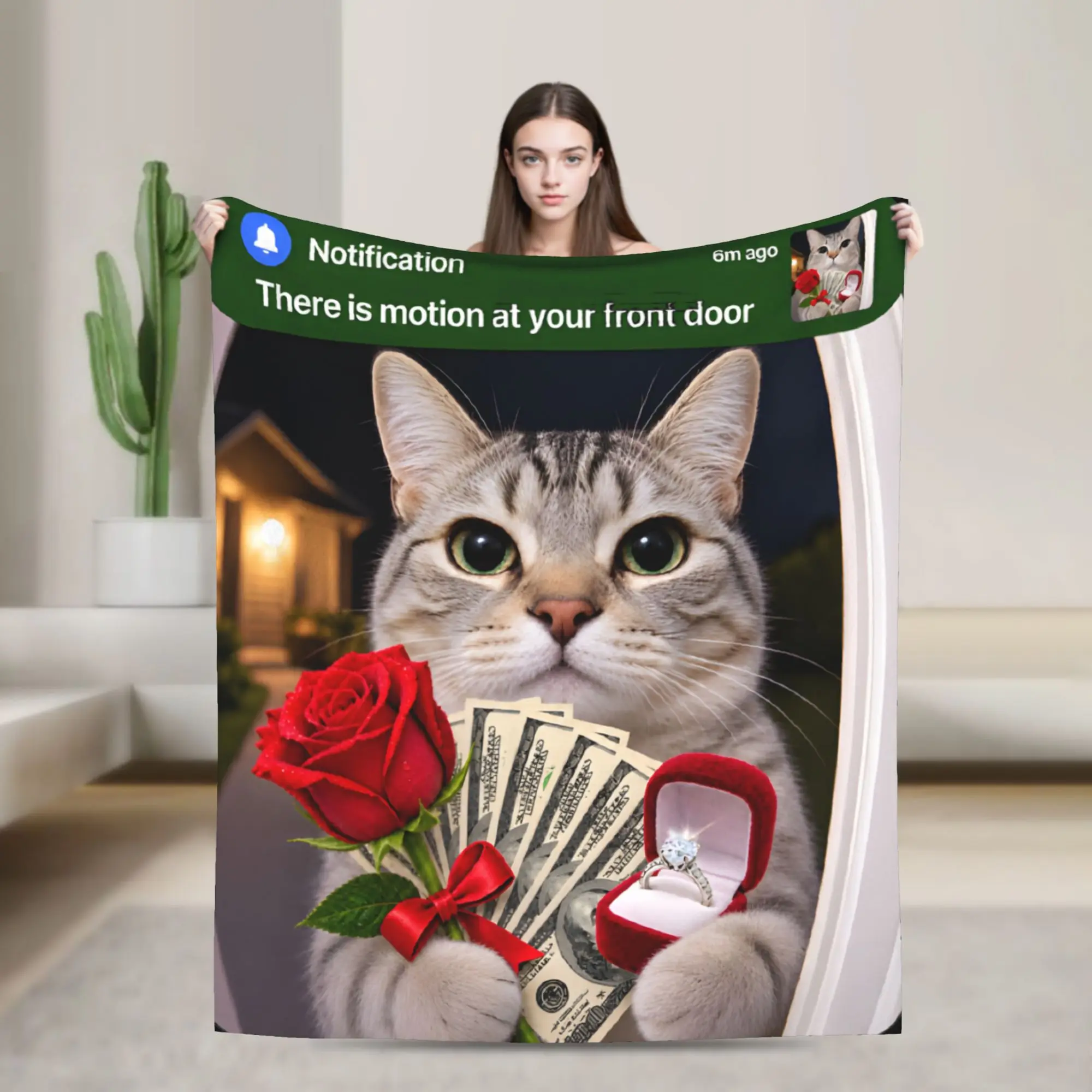 Comfortable There is Motion at Your Front Door Funny Cat Motion  Blanket Stuff Sofa Decorative  Blanket Throw