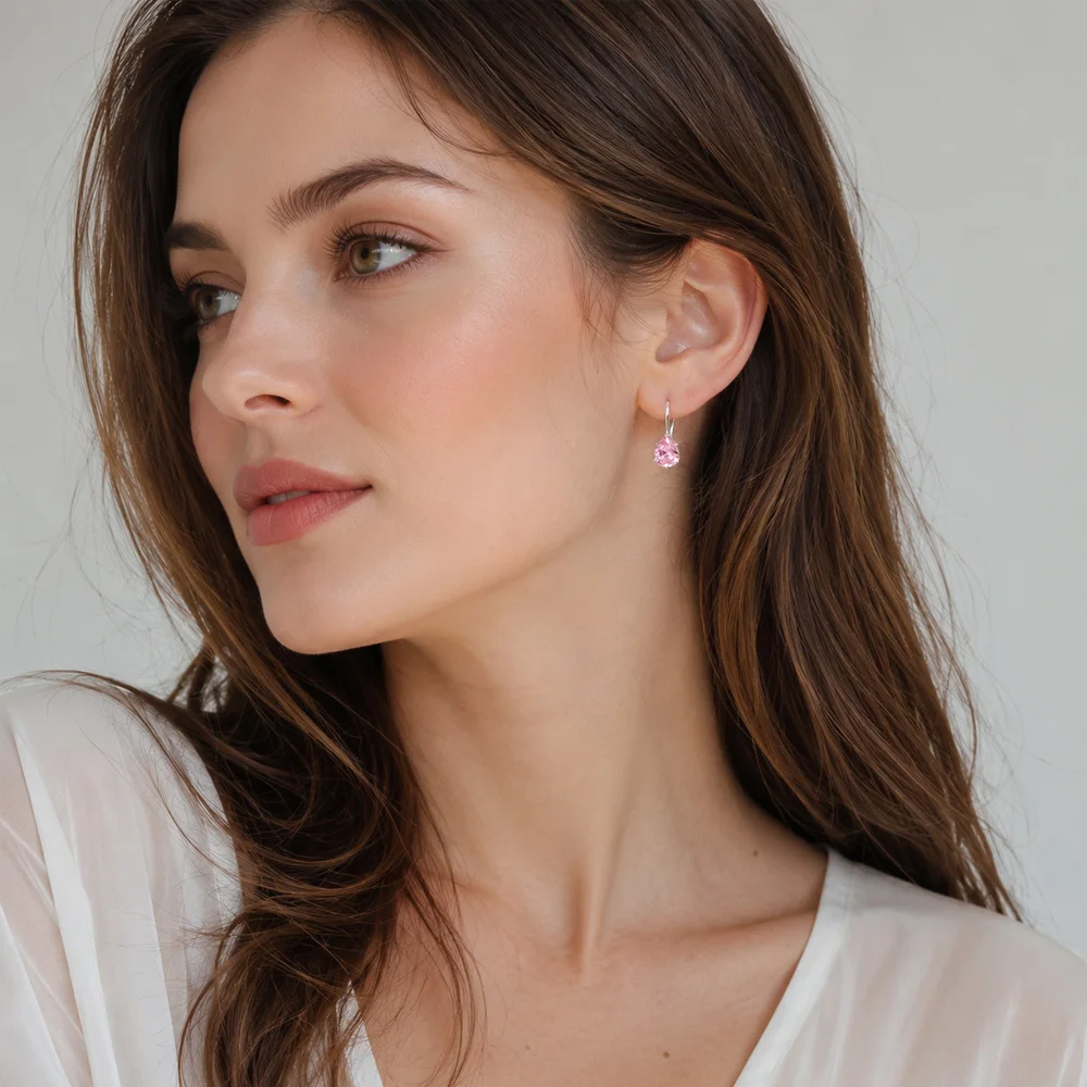 Pink Water Tear Drop Earrings 925 Sterling Silver Europe Style Gram Fine Jewerly For Women Romantic Gift