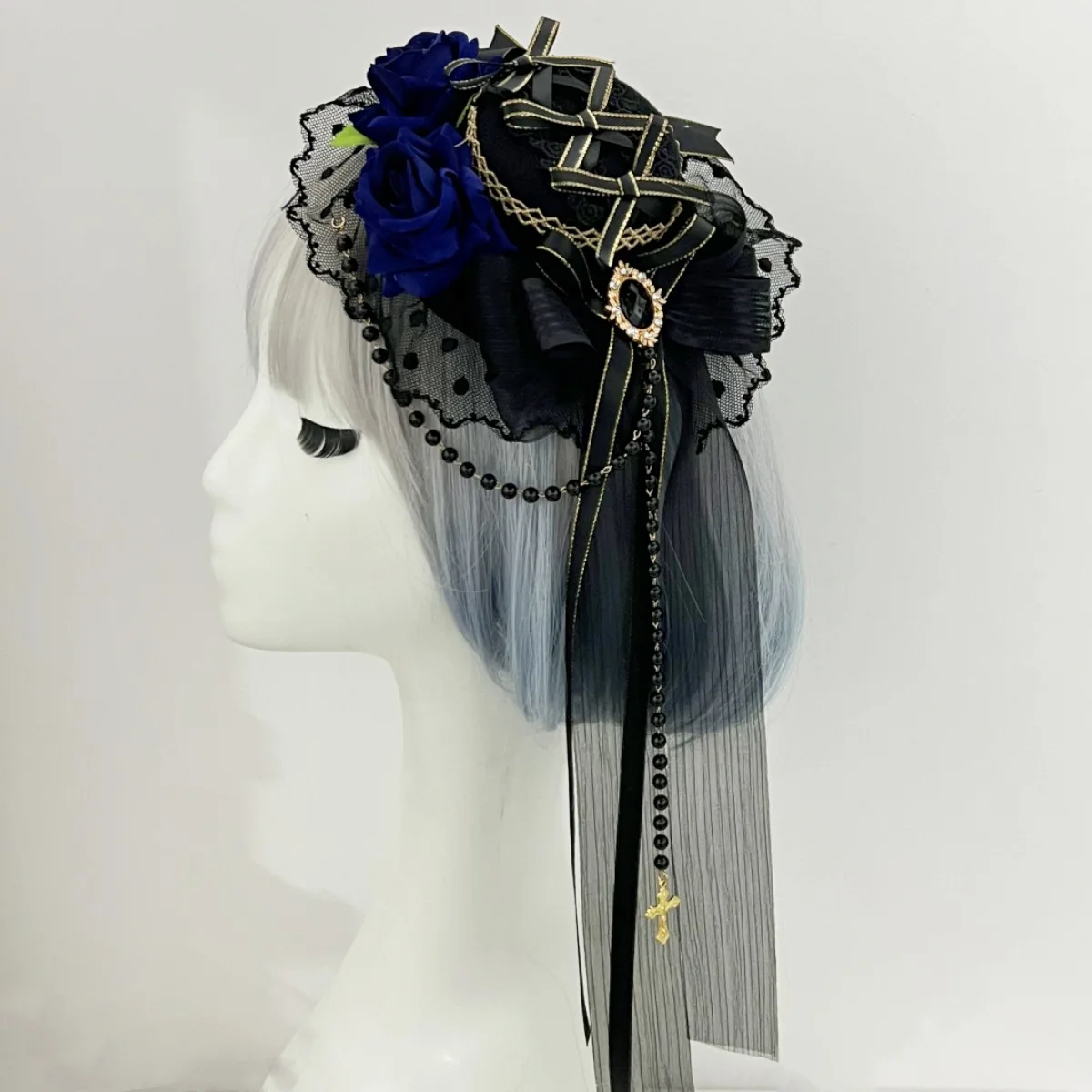 Lolita copricapo fiori fiocco decorazione gotico scuro selvaggio elegante cappello a cilindro accessori per capelli forcina di cristallo per ragazze donne