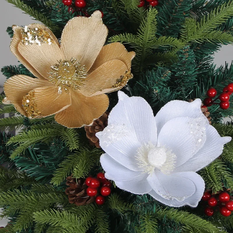 High Quality 3 Layers Gold Powder Artificial Christmas Decoration  Flowers For  Home Interior  Decoration Christmas  Decorations