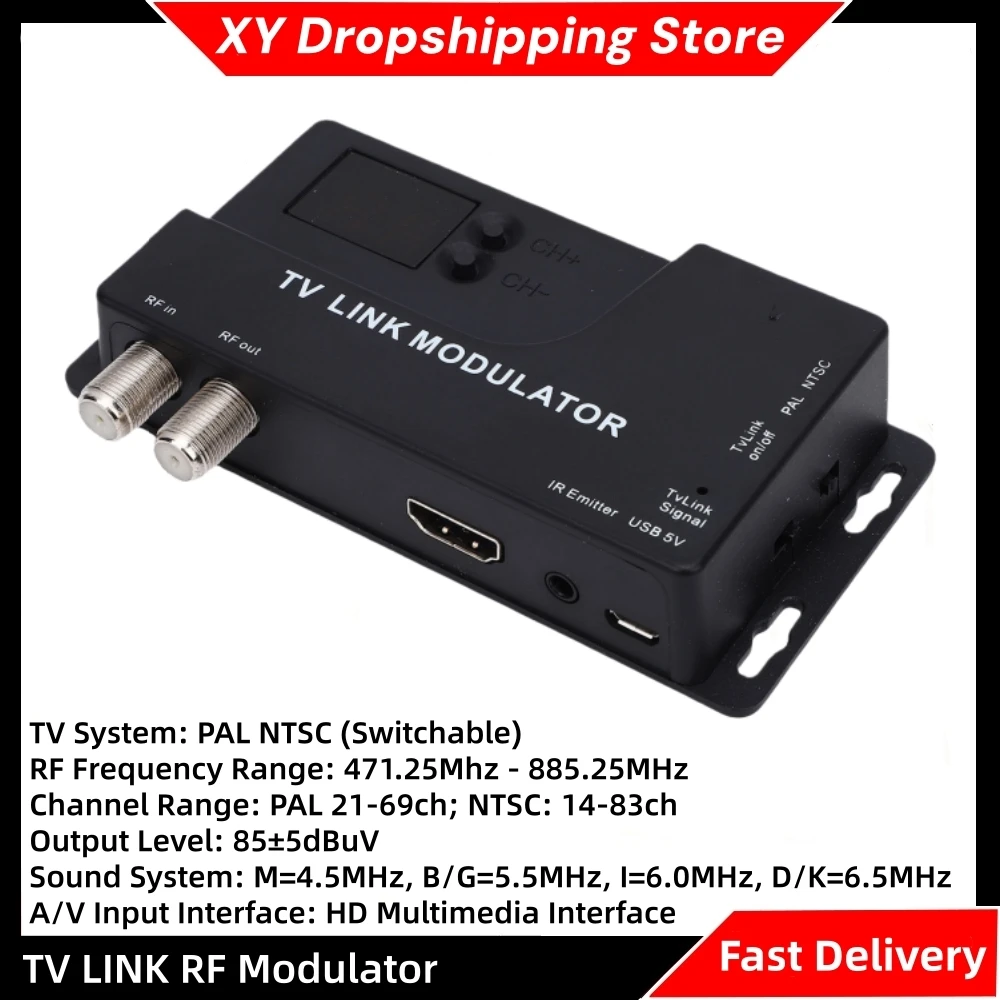 

Модулятор SDR TV LINK, универсальный RF-модулятор, HD-RF-адаптер, коаксиальный преобразователь, 471,25 МГц - 885,25 МГц, 136 полнодиапазонных каналов