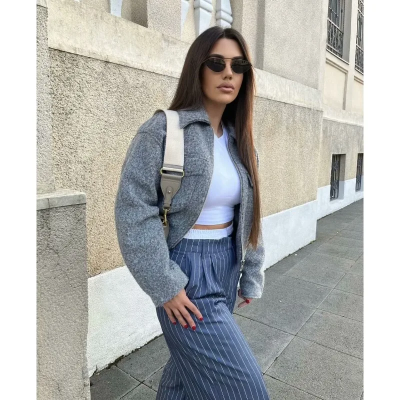 

Fashion Age Reduction and Thinness Spring, Autumn and Winter New Women's Clothing Beaded Leather Short Loose Casual Woolen Coat