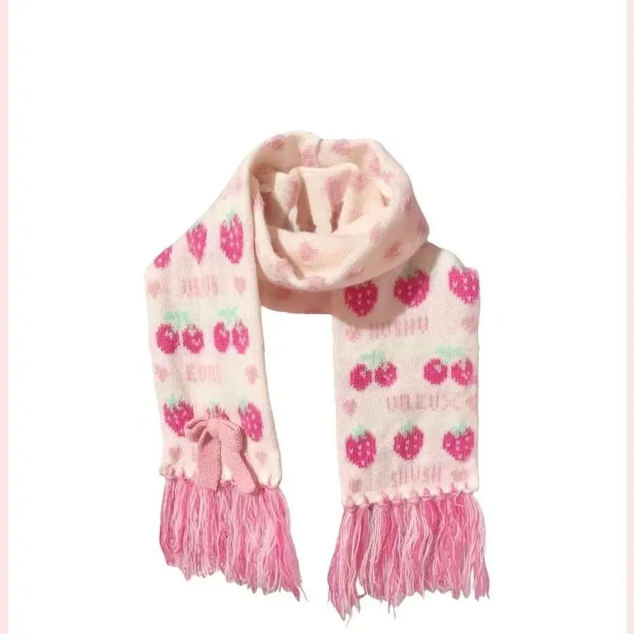 Winter New Knitted Double-sided Scarf Sweet Girl Plush Windproof and Warm Neck Warmer All Match Y2k Clothing Accessories