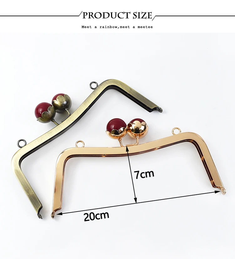 1/2Pcs 20cm Pearl Head Metal Purse Frame Bag Handle Kiss Clasp for Women HandBag Wallet Sewing Brackets DIY Bags Accessories