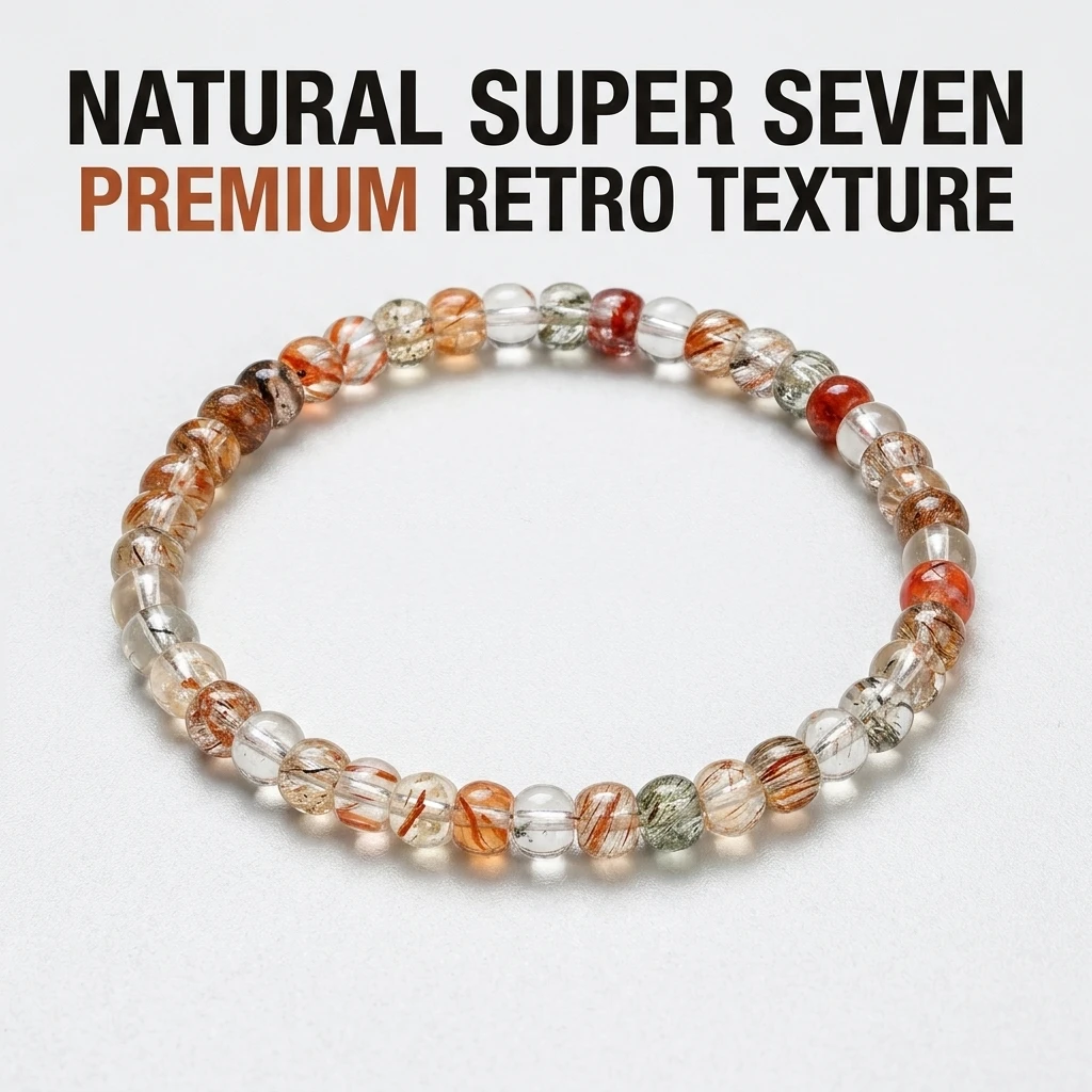 Natural Black Gold Super 7 Bracelet Barrel Cut Beads Genuine Super Seven Quartz Stretch Jewelry Unisex Chakra Protection Gift