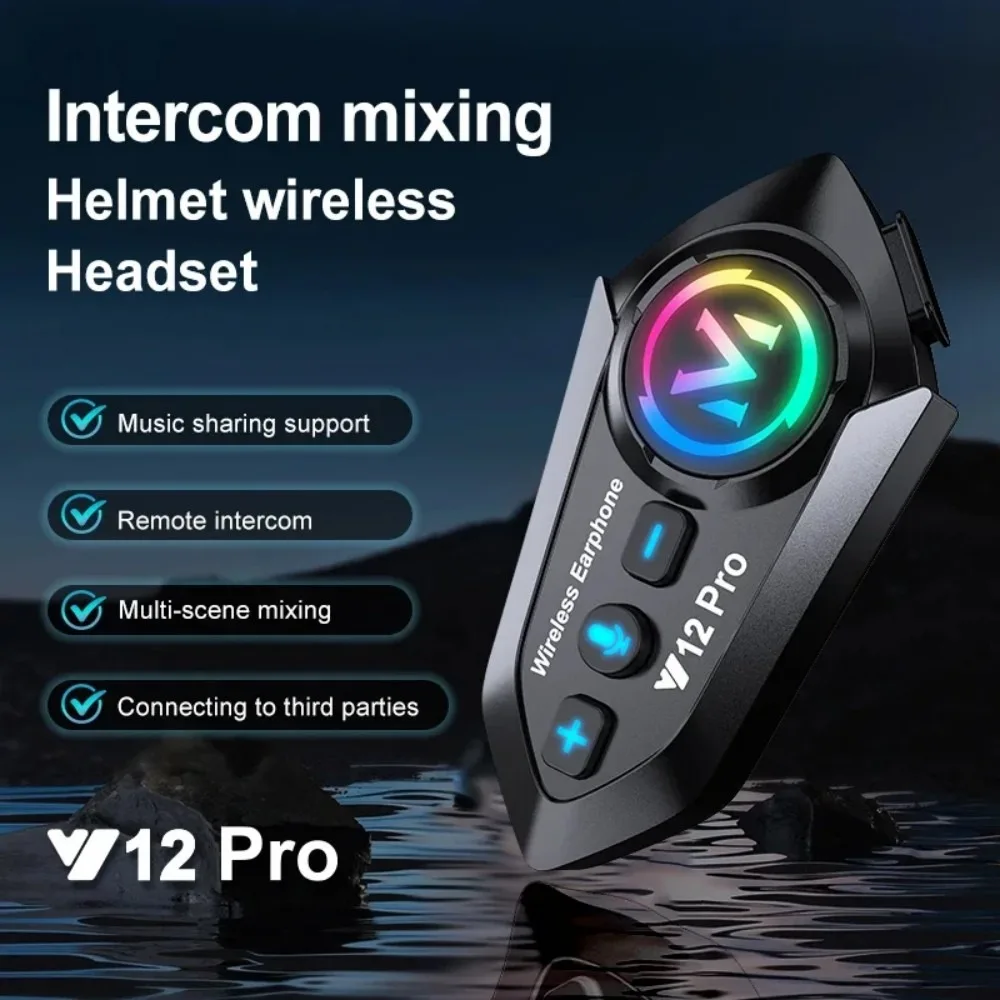 1 or 2 PCS Motorcycle Helmet Intercom Headset 500M 1000mAh Battery Wireless Bluetooth Headphones Moto Helmet RGB Music Headset