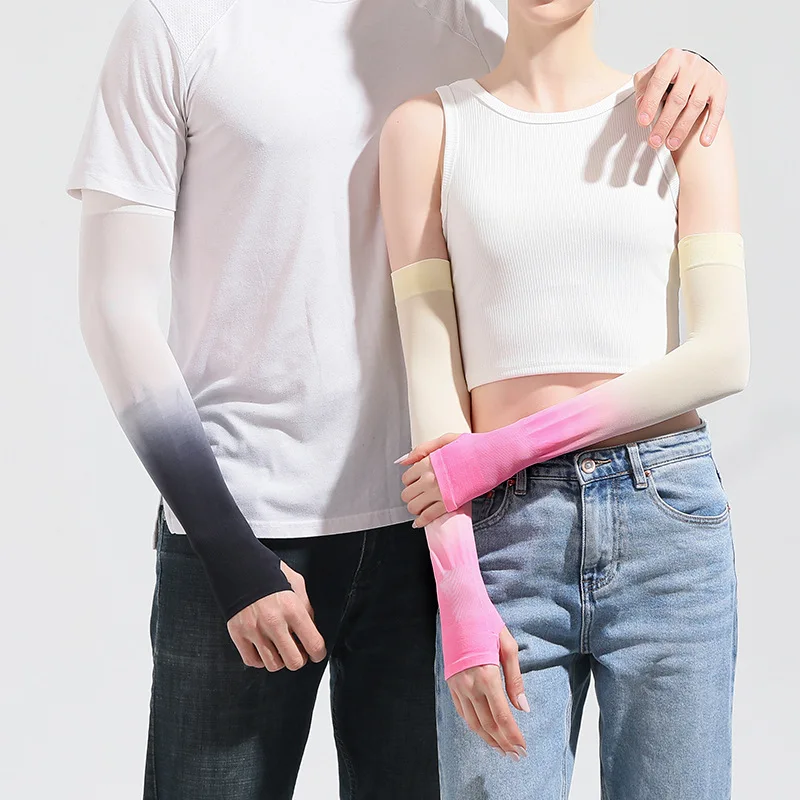 Gradient Color Summer UV Solar Arm Sleeves Ice Silk Cycling Elastic Sleeves Men Women Colorful Travel Beach Hiking Arm Cover