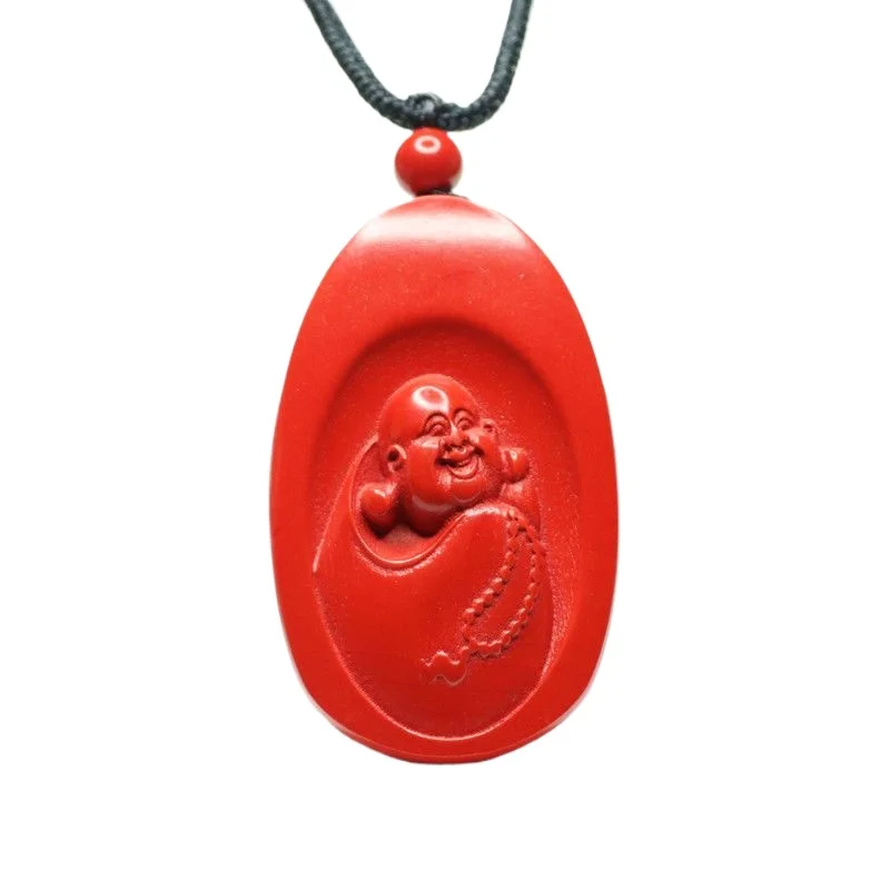 

Cinnabar characteristic Buddha oval pendant raw ore Dansha pendant necklace
