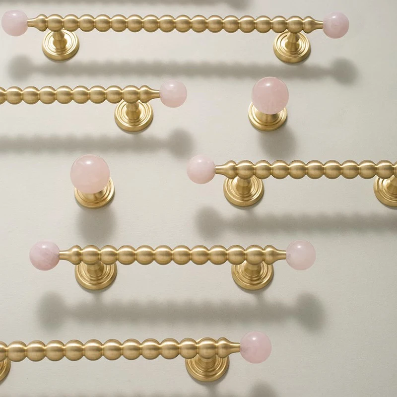 Brass with Natural Crystal Cabinet Handles Drawer Knobs Luxury Wardrobe Pulls Modern Furniture Handle Copper Kitchen Accessories