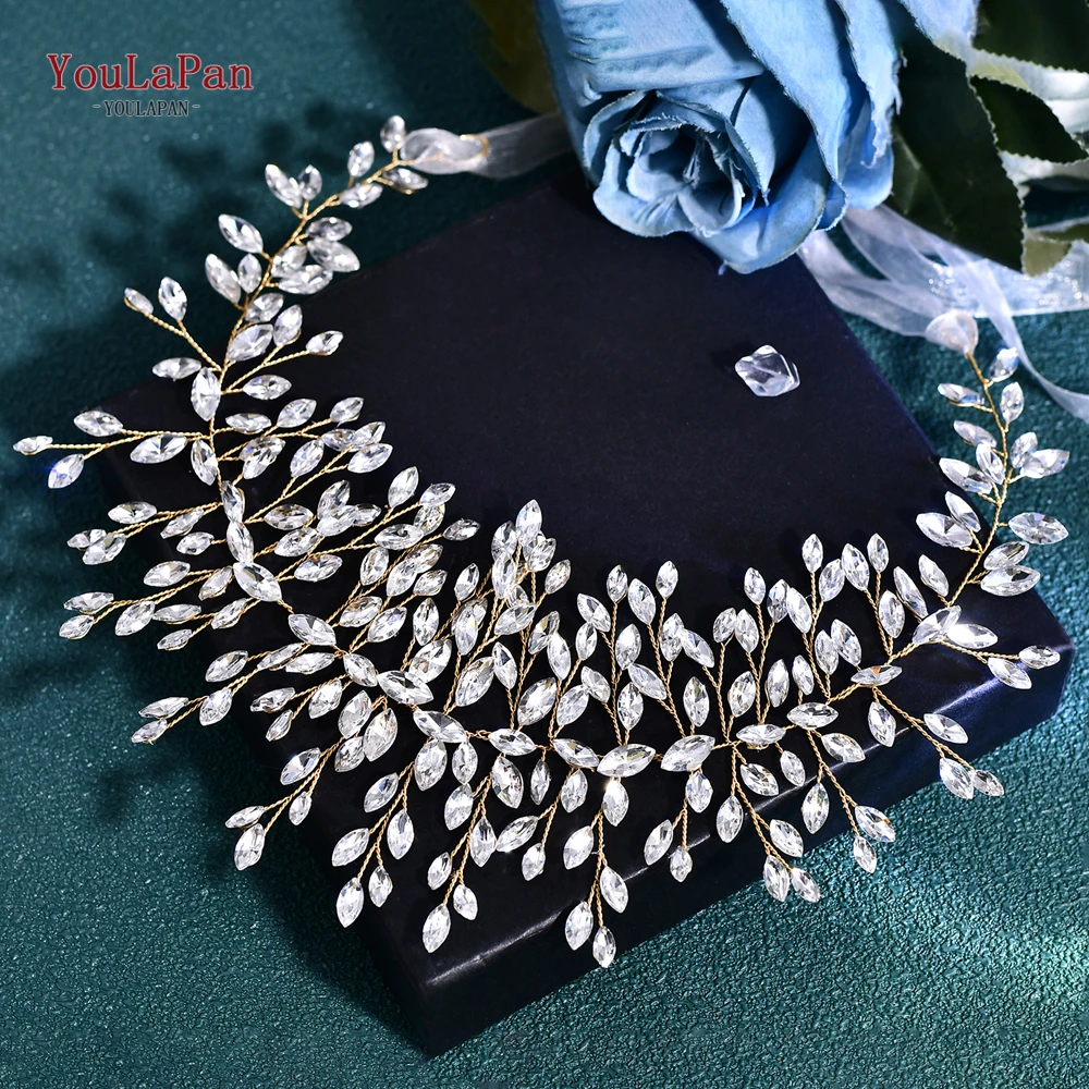 YouLaPan, diadema de boda dorada y plateada con diamantes de imitación de cristal hecha a mano, diadema con joyas, joyería para el cabello de boda HP237