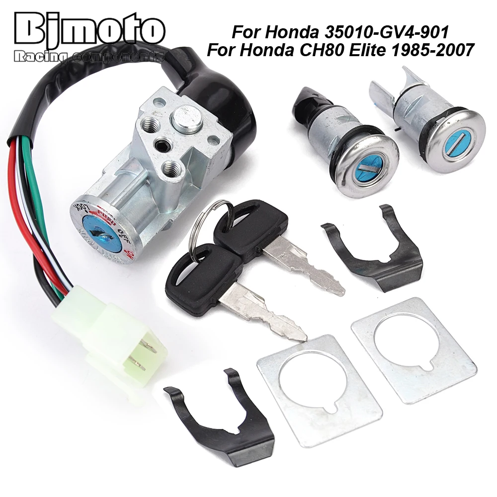 

35010-GV4-901 Motorcycle Fuel Gas Cap Ignition Switch Seat Lock with Key Kit For Honda CH80 Elite 1985-2007