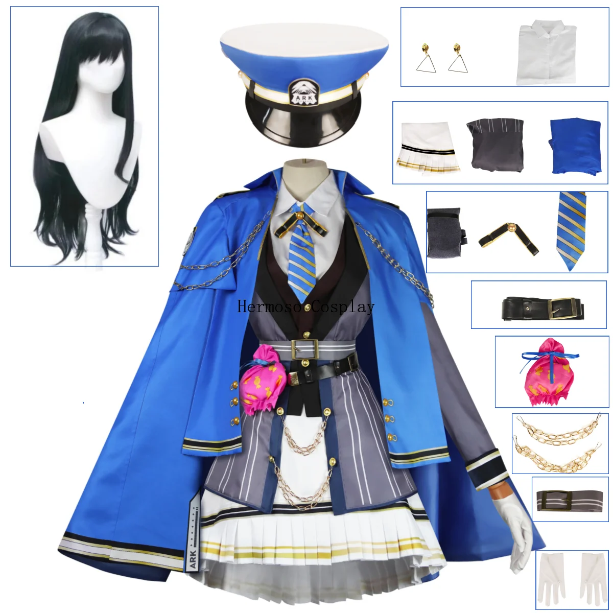 

Game NIKKE Cos Diesel Cosplay Costume Cloak Shirt Top Skirt Tie Hat Blue Uniforms Daily Party Jacket Role Play Covention Costume