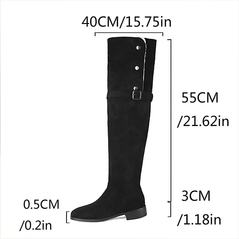 2025 Autumn New Suede Over-the-Knee Boots Women's Side Zipper Middle Heel Fashion Long Boots Black Size 34-46 Botas Mujer