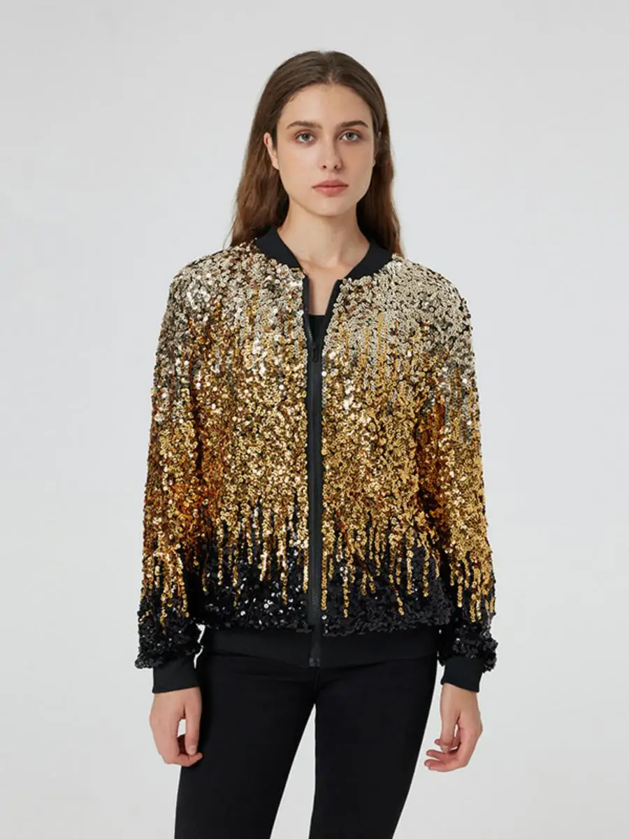 iny الترتر طويل Sve سستة Jaet ex البيسبول orm Faion الهيب هوب ملابس خارجية المرأة موسم الربيع نسيج البوليستر