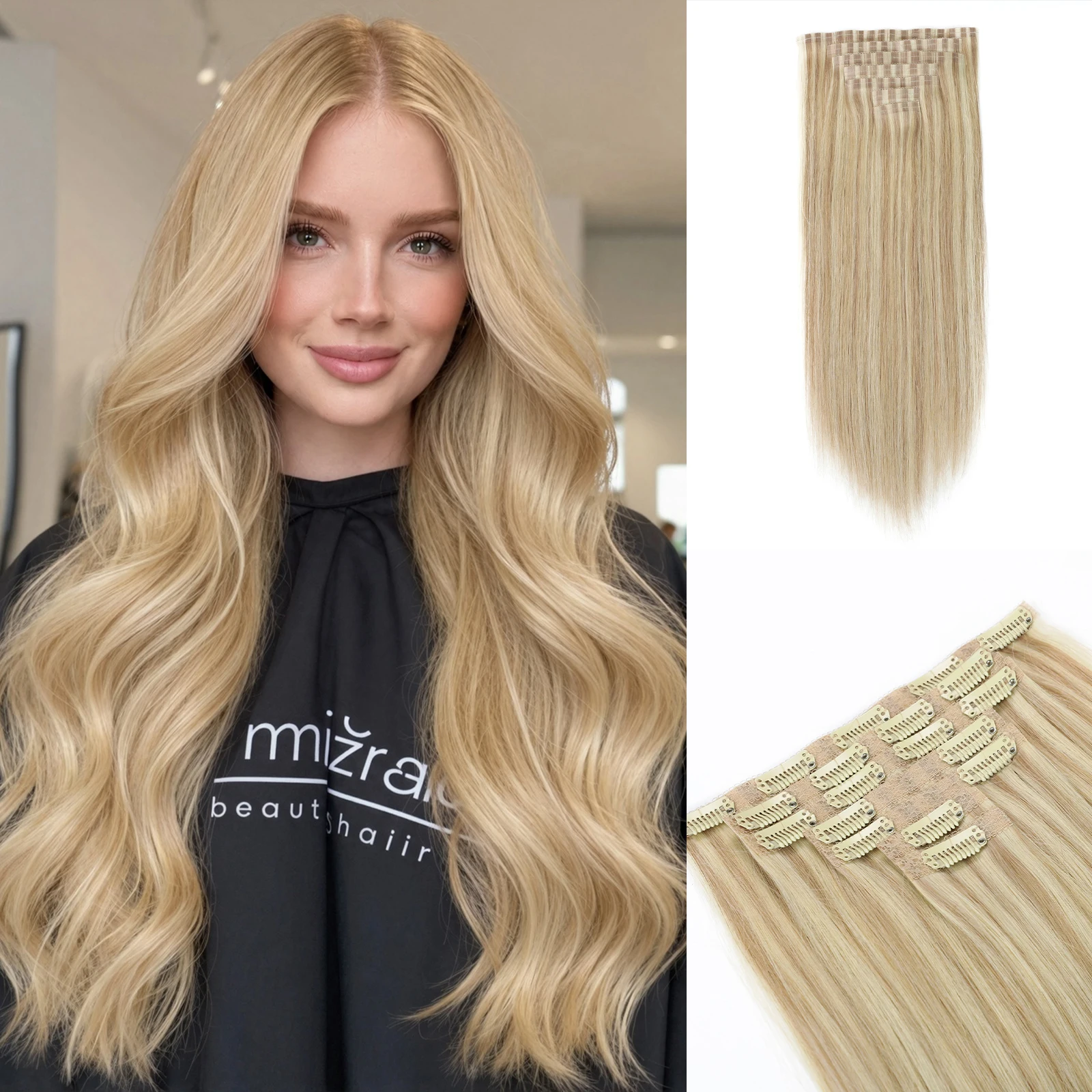 Human Hair Clip In Extensions 7PCS 120g Straight Blonde Highlight Hair Extensions 16 18 20 Inch Full Head with 19 Clips