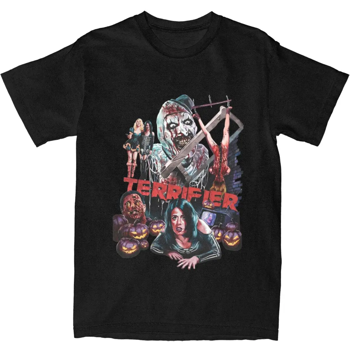 Men T-Shirt Christmas Terrifier Clown Faces T Shirts Harajuku Bloody Horror Movie Beach Tees Vintage Cotton Tops Birthday Gift