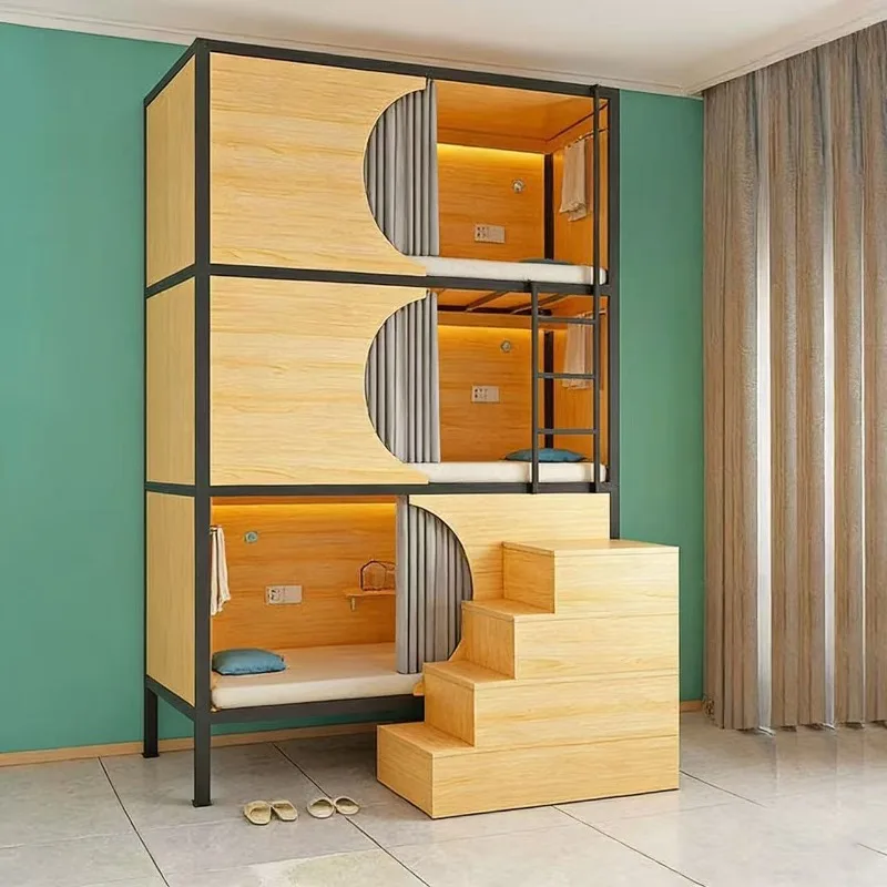 Upper and lower bunk triple bed, new youth hostel upper and lower beds, school dormitory staff multi-functional