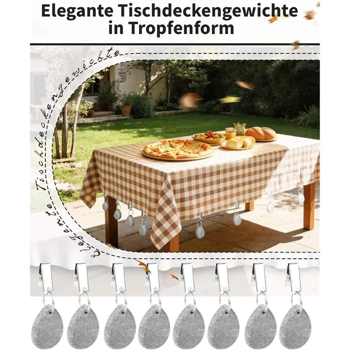 Pack of 8 Tablecloth Weights Extra Heavy Real Marble Tablecloths Drop Shape Tablecloth Weights with Metal Clip