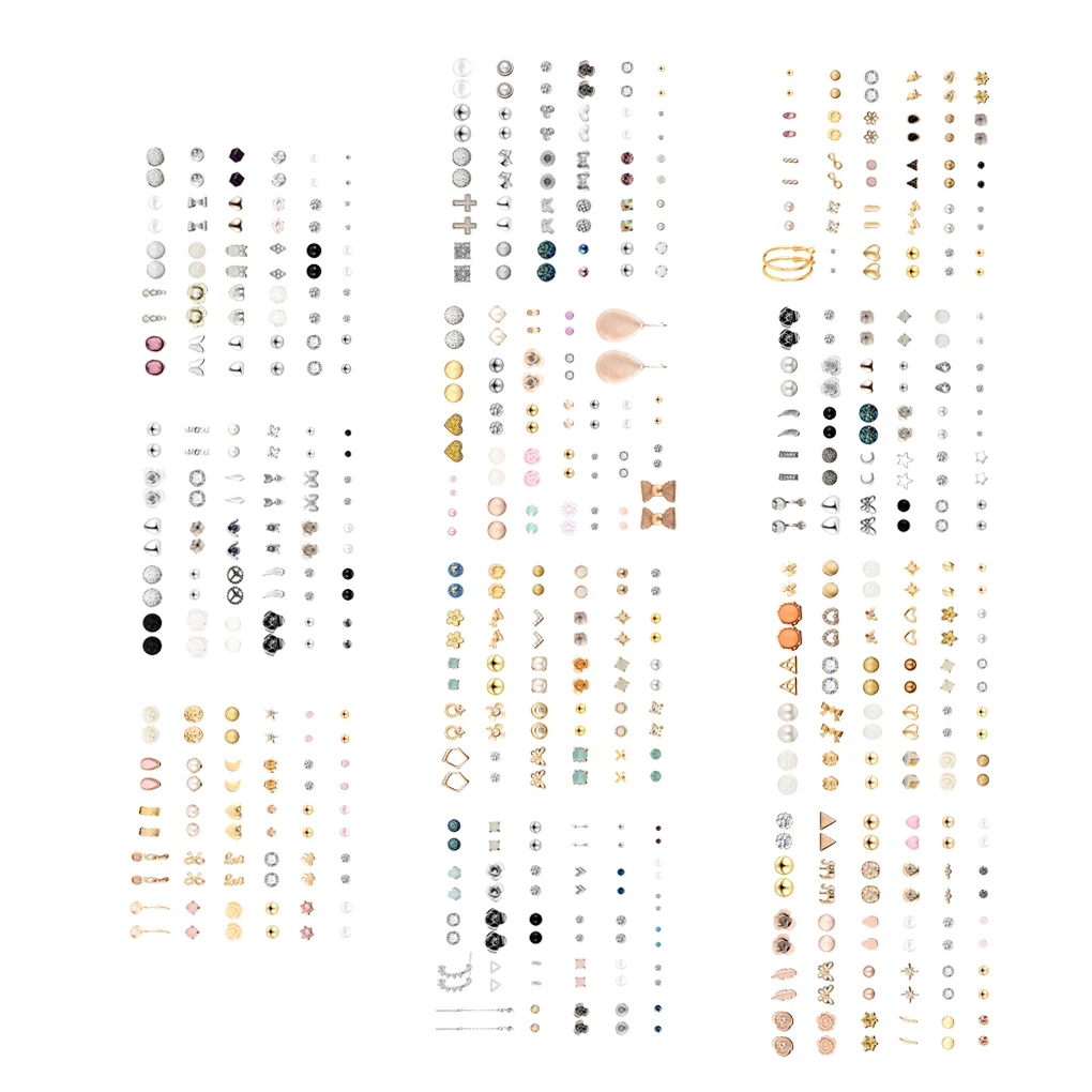 

Набор из 30 пар серег-гвоздиков: геометрические, с кристаллами, стразами, для пирсинга, для вечеринок, банкетов, повседневной носки, для женщин, Тип 7