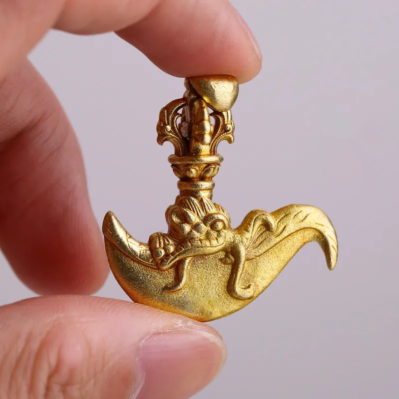 3.8*3.4cm Pure Copper Tibetan Supplies, Auspicious Tantric Buddhist Cleaning Nepal Dragon Head Carving Vajra Pendant Mascot