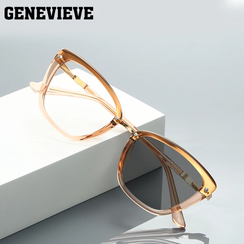 GENEVIEVE Fashion New Design Cat Eye Photochromic Anti Blue Light Glasses Customised Prescription Polarised Sunglasses PFD2220