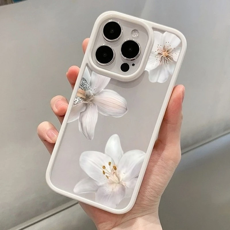 Cute Cherry Blossom Lily Pearl Phone Case for Samsung Galaxy S21 S23 S24 Ultra S25 FE A56 A55 A54 A06 A16 A15 A35 A34 5G Cover view 3