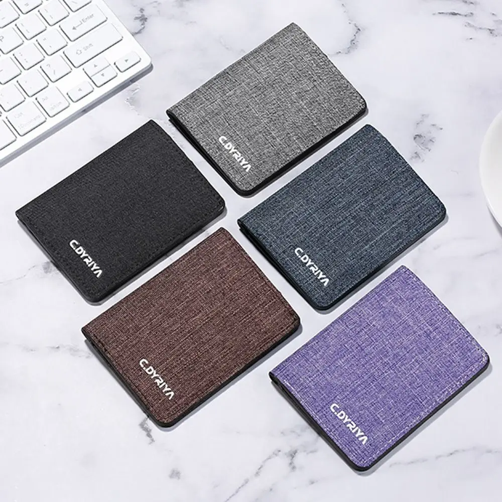 Bifold Women Men Short Wallet Portable Canvas Zippered Coin Purse Multi-purpose Multi-Pocket Business Card Holder