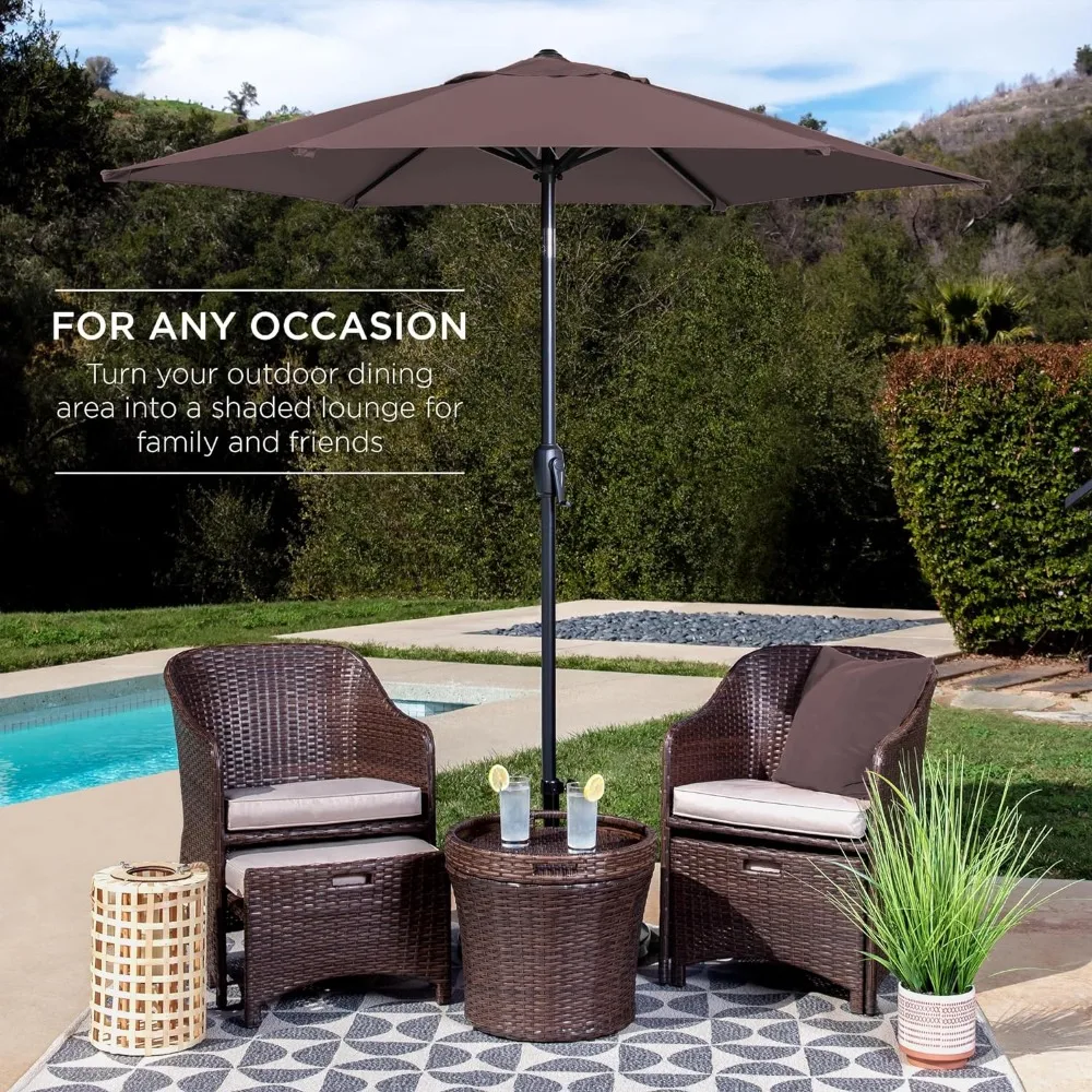 

7.5ft Heavy-Duty Round Outdoor Market Table Patio Umbrella w/Steel Pole, Push Button Tilt, Easy Crank Lift - Deep Taupe