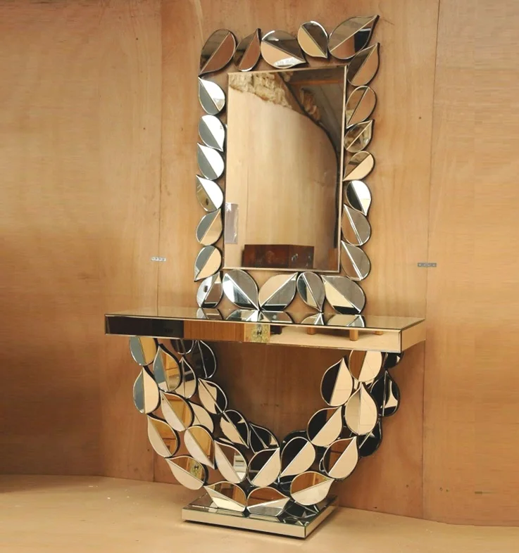 bc-Living Room Furniture Mirrored Console Table Large Leaf Hallway Table for Home Hotel·