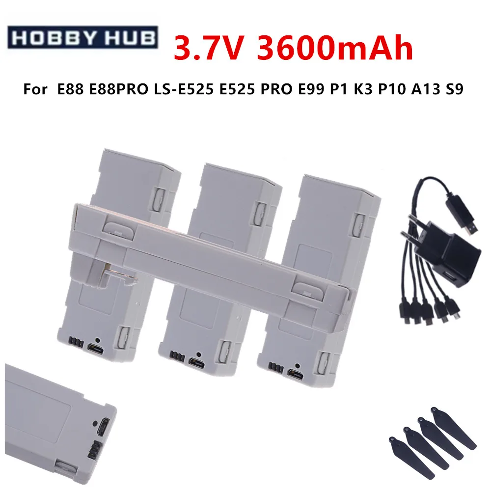 3.7V 3600mAh Rechargeable Li-ion Battery or Charger For RC Drone E88 E88PRO E99 S2 P1 K3 P10 A13 S98 E525 RC Quadcopter Parts