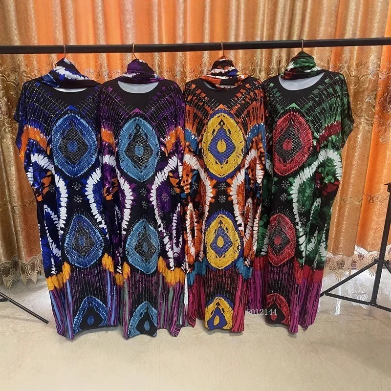 2025 Nuovo abito caftano afro per donna Comodo abito a maniche lunghe con spalle scoperte Abito estivo da spiaggia con frange taglie forti