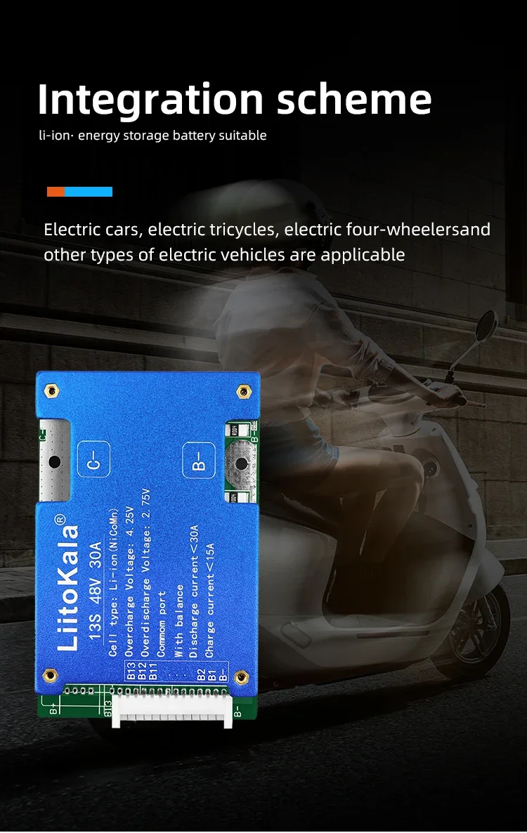 Liitokala 13S 48V30A BMS For 18650/21700/26650 48V Lithium Battery Pack Using a Balancer to Protect Charging and Discharging