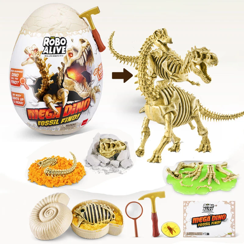 ZURU Robo Alive Real Life Robotic Pets Mega Dino Fossil Find Series Surprise Egg Dinosaur Fossils Digging Kit Collectible Toy