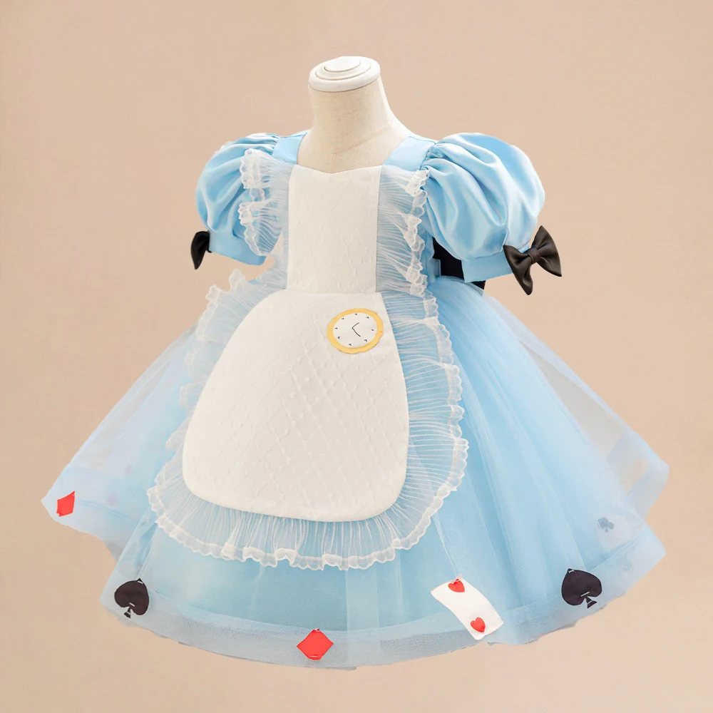 Baby Alice Princess Girls Dresses Kids Blue Lolita Maid Birthday Party Palace Dress Vintage Toddler Wedding Poker Tutu Prom Gown