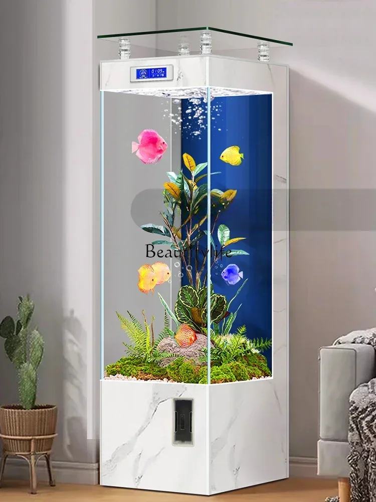

FG26*ultra-white glass fish tank living room 2023 new household vertical floor smart aquarium