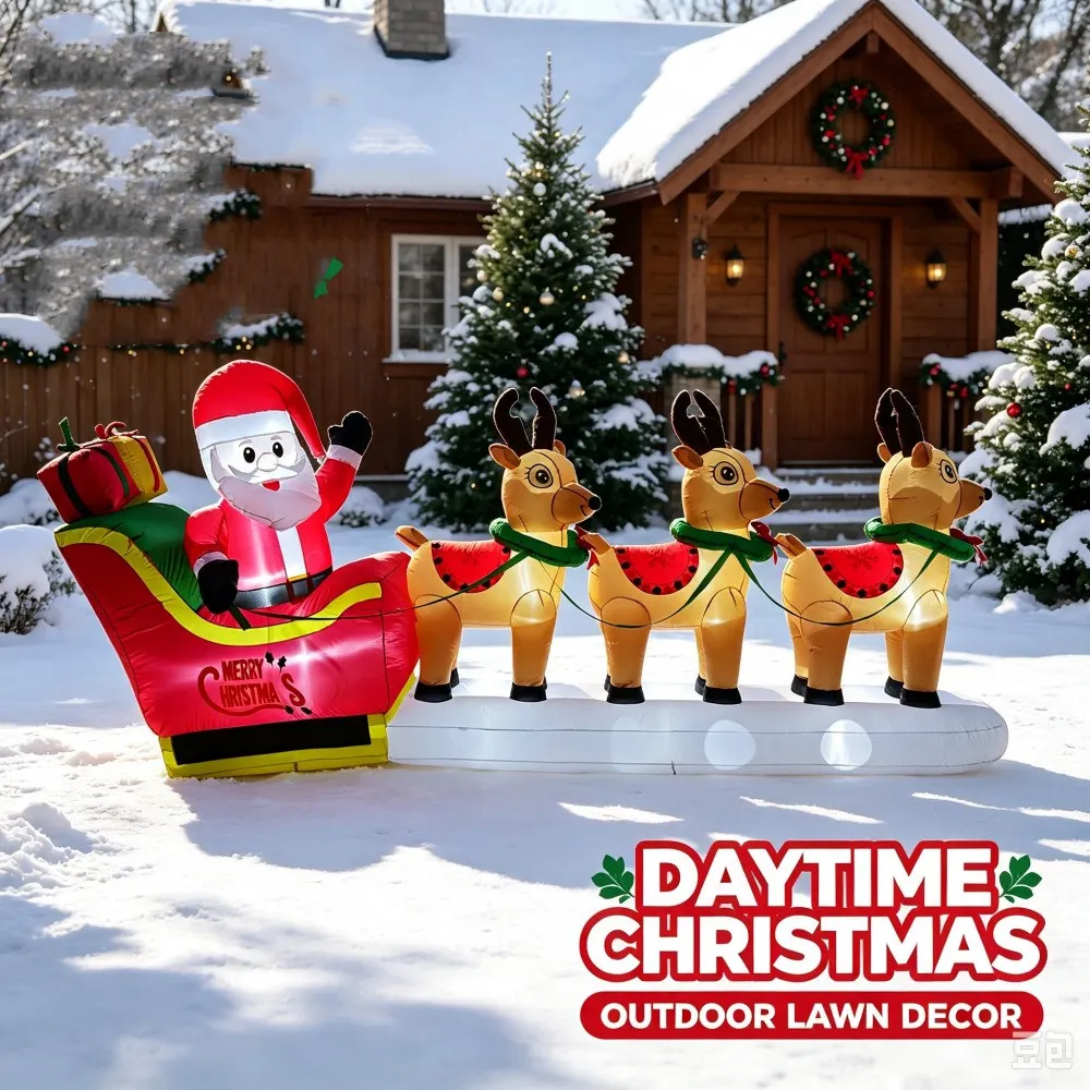 Santa Claus Three Reindeer On A 3.7M Christmas Inflatable Sled Built-in LED Lights For Indoor Outdoor Courtyard Lawn Decoration