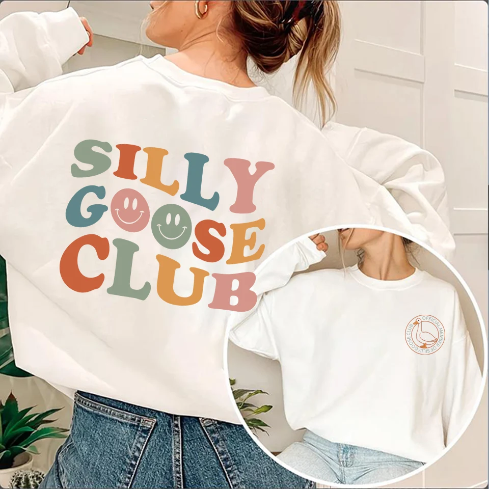 Niedliche dumme Gans Club Sweatshirt dumme Gans doppelseitige T-Shirt kawaii Gans Shirt alberne Gans Universität Kleidung Jungs Geschenk