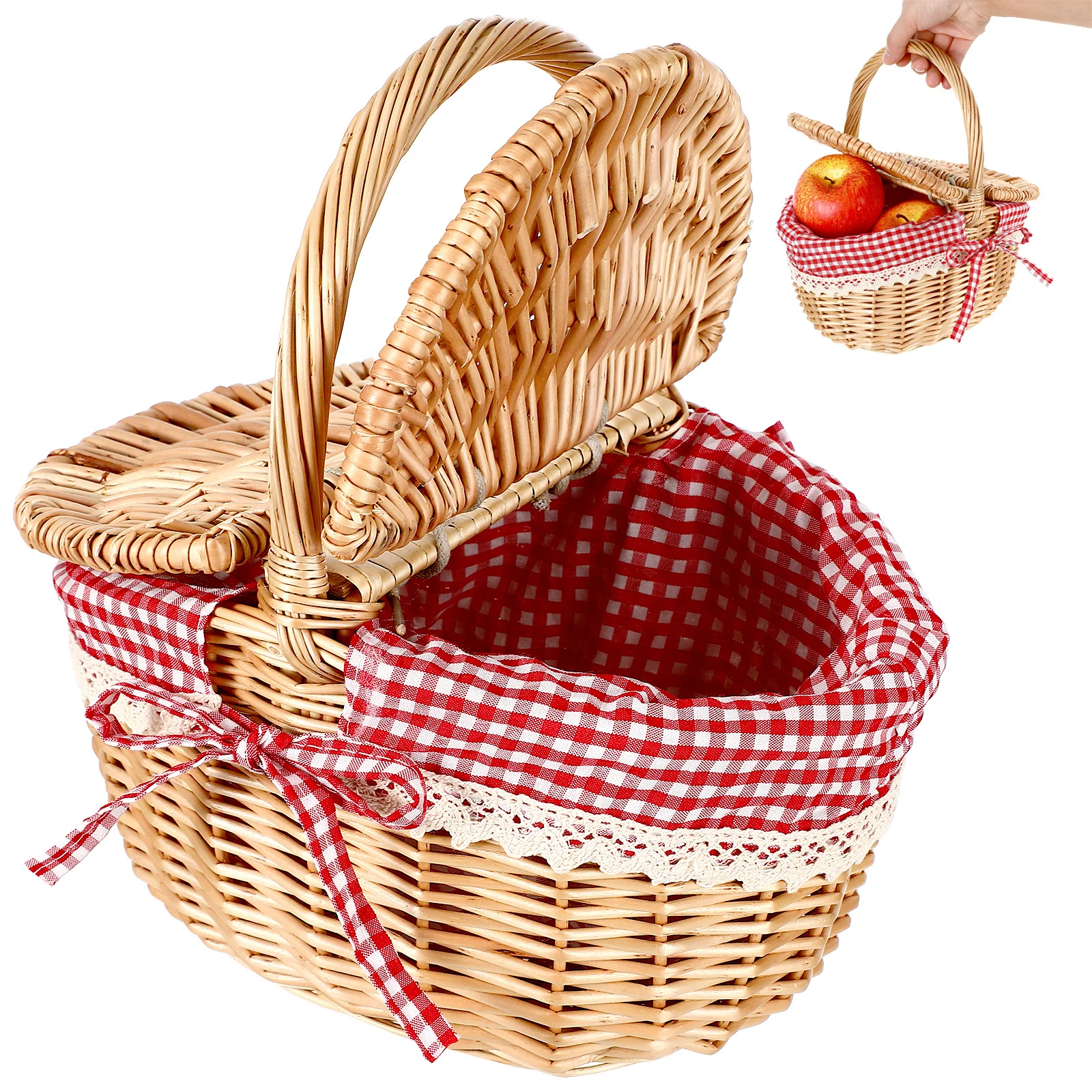 

Woven Picnic Basket Double Lids Handheld Food Storage Basket Fruit Organizer Outdoor Travel Storage Bin Stylish Home Decor