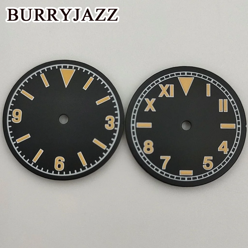 BURRYJAZZ 28.5mm No Logo NH35 NH36 Watch Dials Black Dial Green Luminous Fit 3 O'clock 3.8 O'clock Case Crown