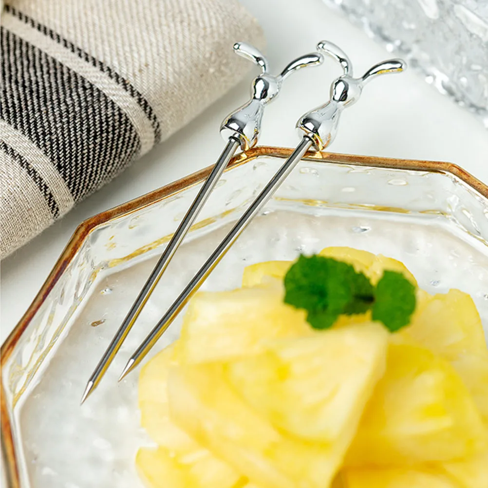 

Rabbit Fruit Fork Set Stainless Steel Picks Acrylic Holder Cartoon Food Tools Party Supplies Fruit Dessert Cake Snack Salad