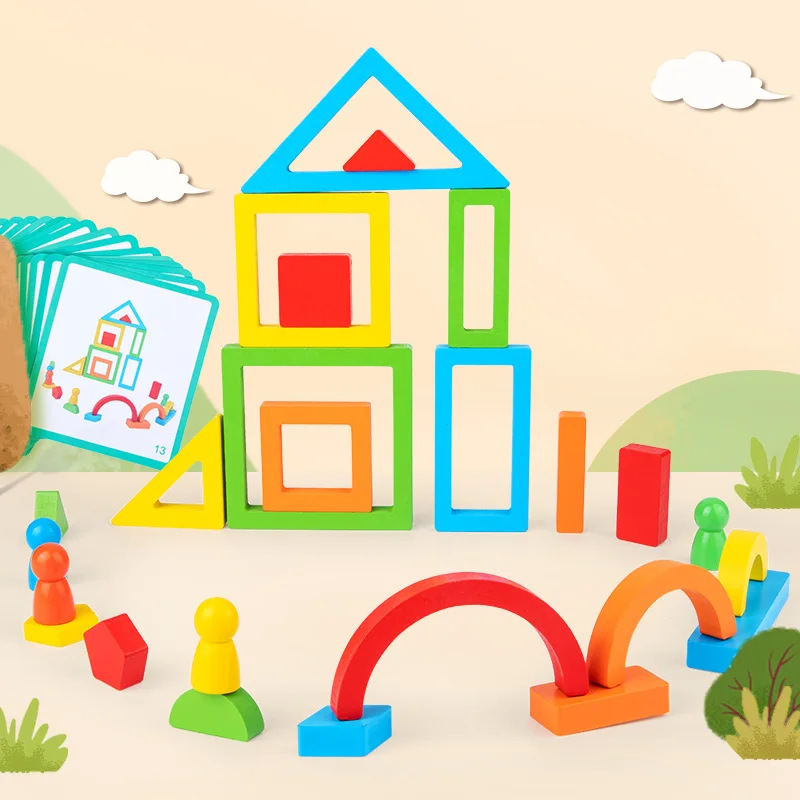 مكعبات خشبية متراصة على شكل قوس قزح من مونتيسوري، ألعاب توازن تعليمية إبداعية هندسية لهدايا الأطفال