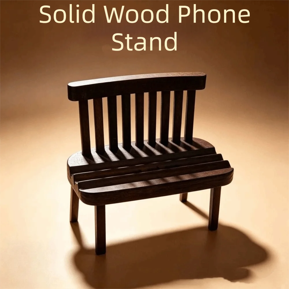 Solid Wood Chair Mobile Phone Holder Portable Elegant Walnut Cell Phone Stand Creative Design Universal Mobile Phone Stand
