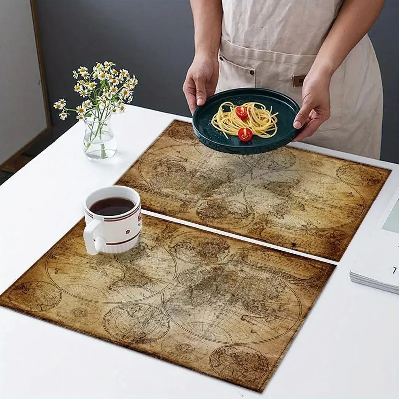 VIKAMA Vintage World Nautical Map Rectangular Placemats Antique Ocean Heat Resistant Washable Retro Dining Table Decor Mat