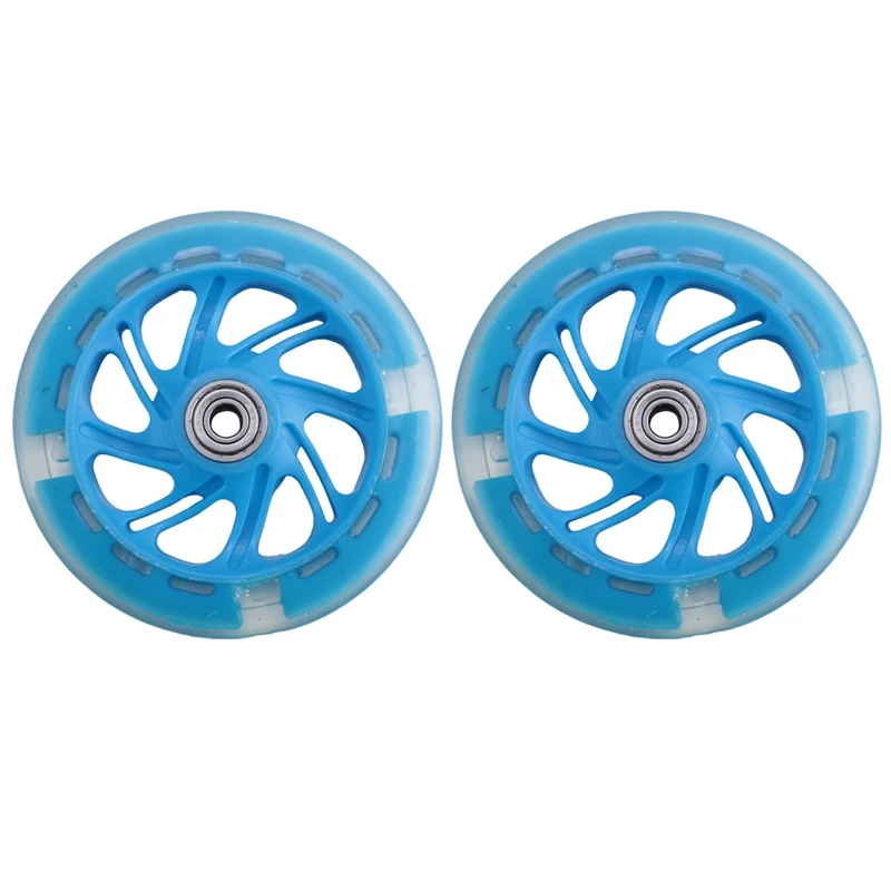 1Pair 120mm Children Scooter LED Lights Flashing Wheels with Bearings Front/Rear LED Flashing Scooter Wheels,Blue