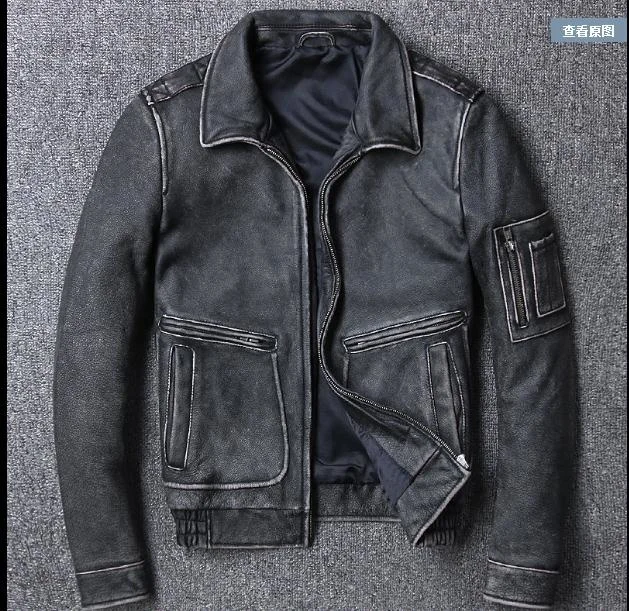 new Free shipping.Brand fashion clothing,mens cow leather Jackets,men's genuine Leather jacket.vintage gray man jacket plus