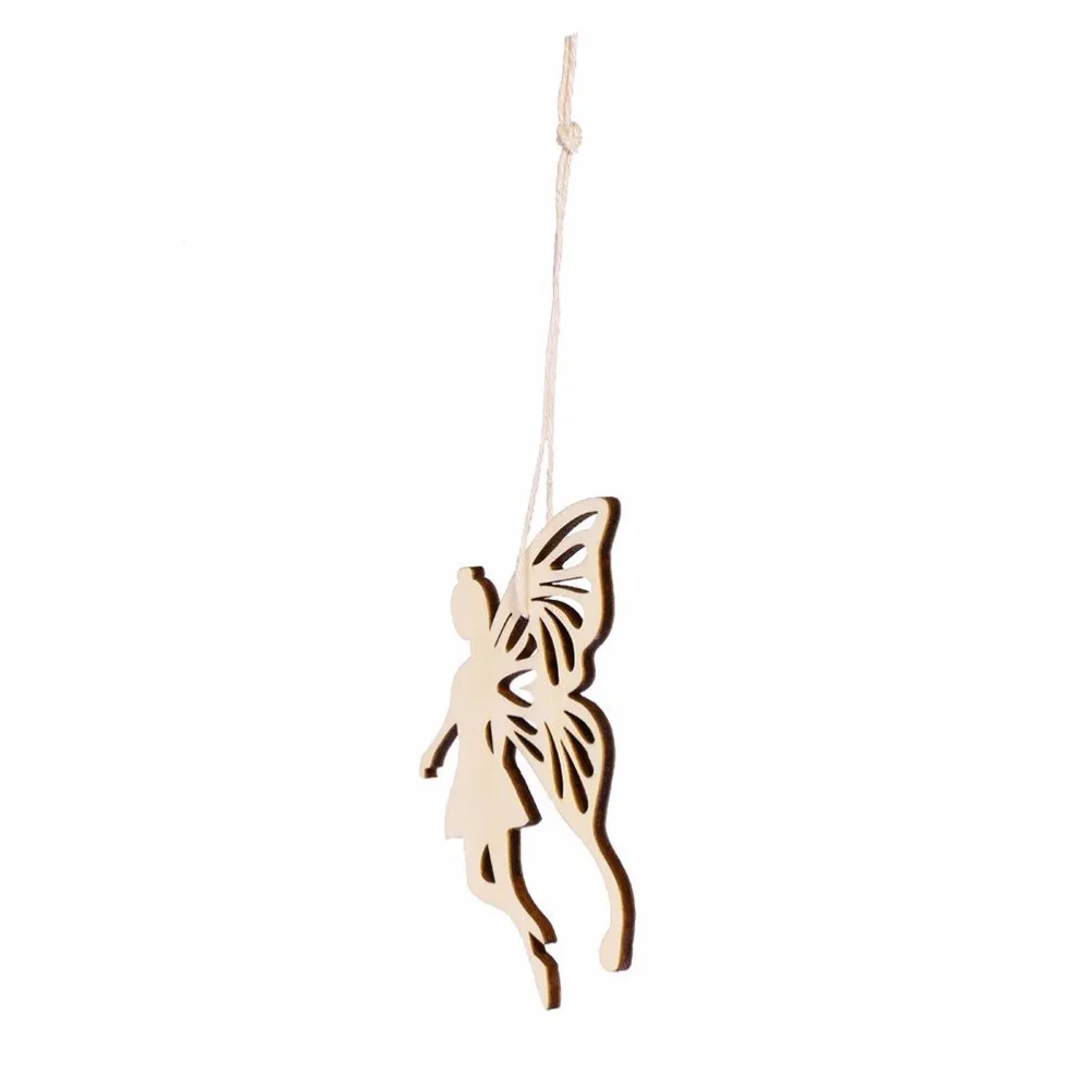 10pcs Wood Fairy Angel\'s Wings shape Ornament Embellishment Tag with String Hanger DIY Craft Favor Labels