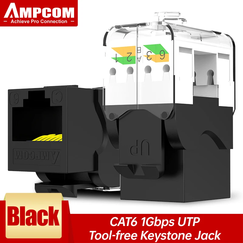 AMPCOM CAT6A CAT6 Toolless Keystone-aansluiting, RJ45 UTP Keystone-moduleadapter Geen punch-down tool-koppelingen Modulaire connector