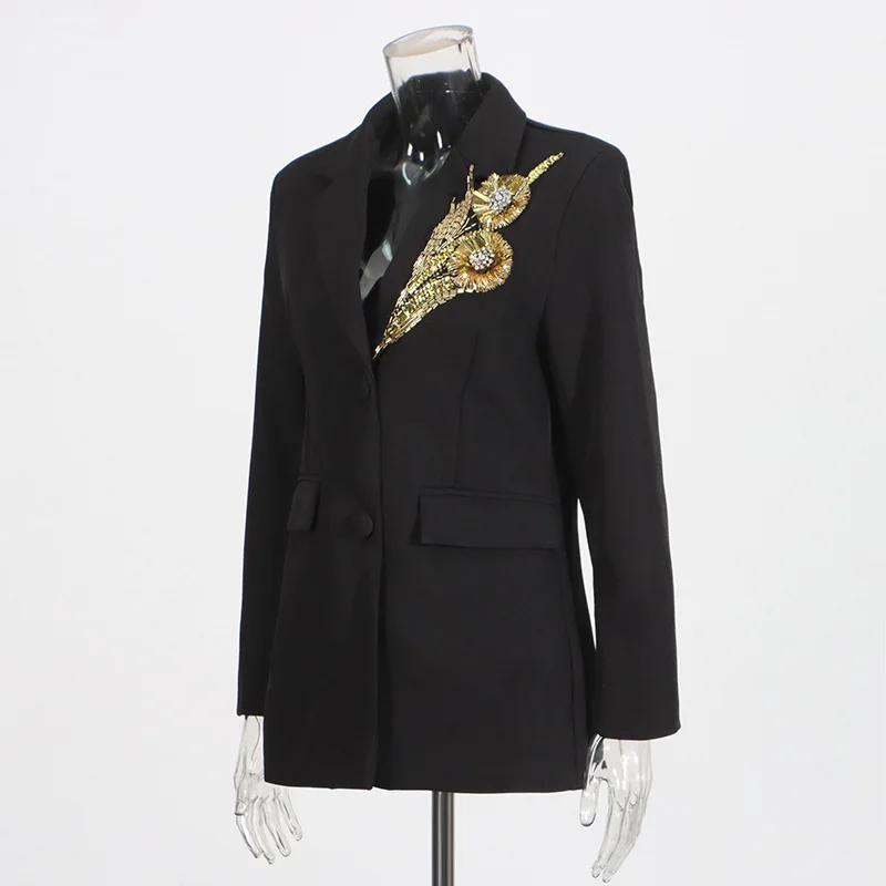 HKSH Autumn New Women Trendy Blazer Heavy Craft Beaded Diamonds Sequined Single Breasted Elegant Fashion Office Lady Coat HK9956